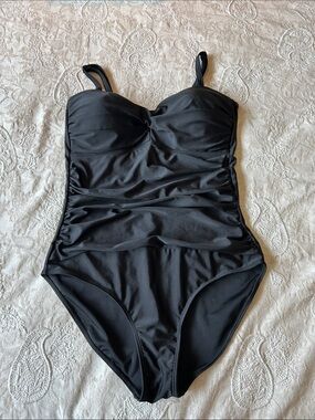 Simon Chang Black Ruched One Piece Swimsuit Size 12